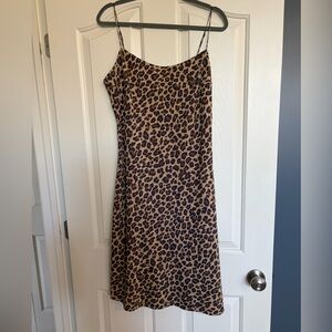 Abercrombie & Fitch Leopard Slip Midi Dress in Tan and Black